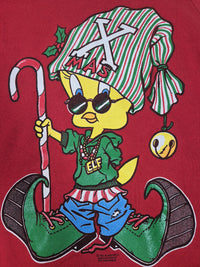 Jerzees Tweety Bird Christmas Elf Sweatshirt Red Warner Bros Size XL