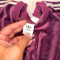 Adidas Originals Womens Velour Sweatshirt 3 Stripe Maroon Size M