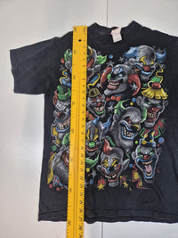 Evil Clowns All Over Print Graphic T-Shirt Faded Black Size M