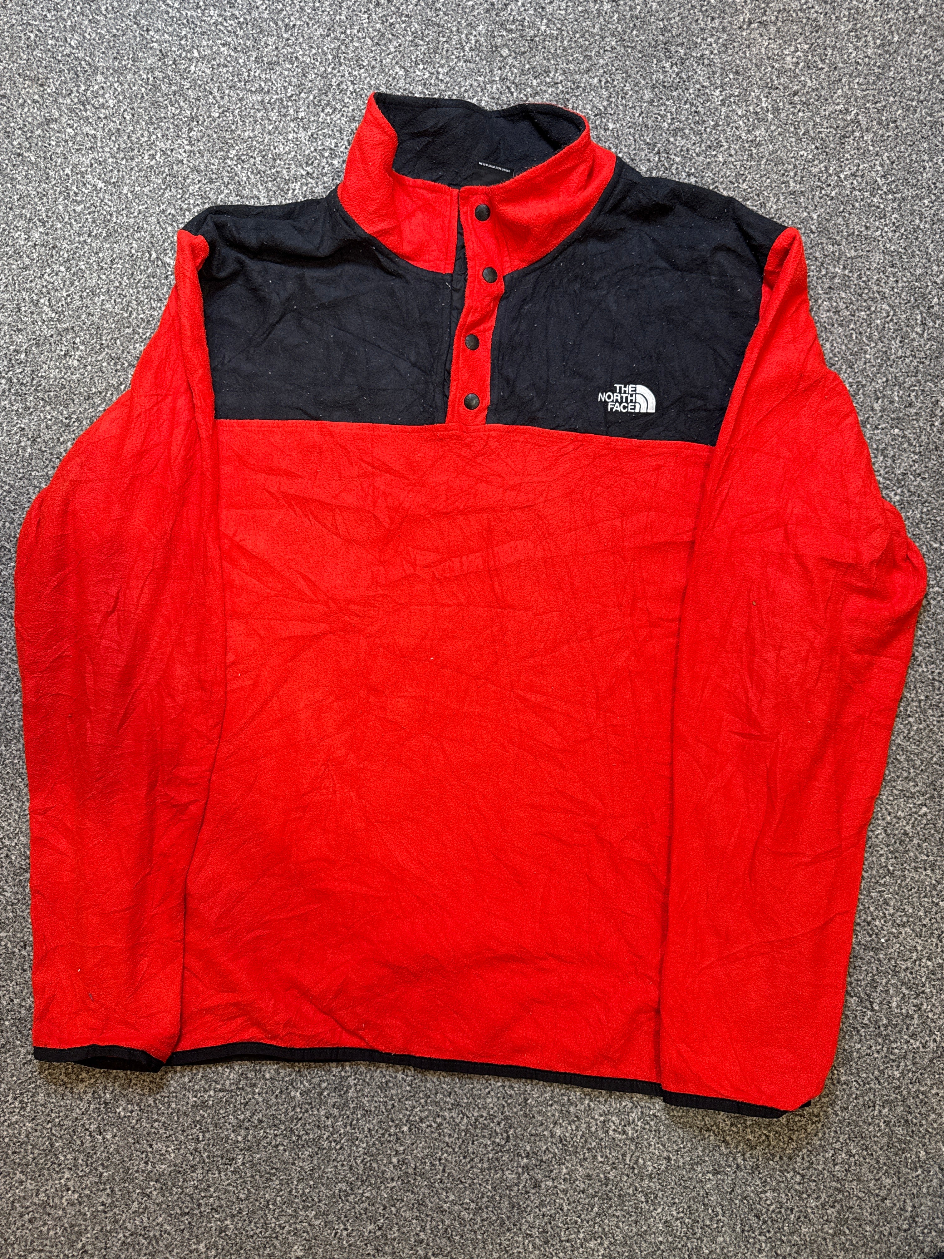 The North Face Men’s Red and Orange 1/4 Button-Up Fleece Pullover – P554