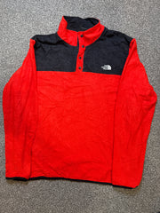 The North Face Men’s Red and Orange 1/4 Button-Up Fleece Pullover – P554