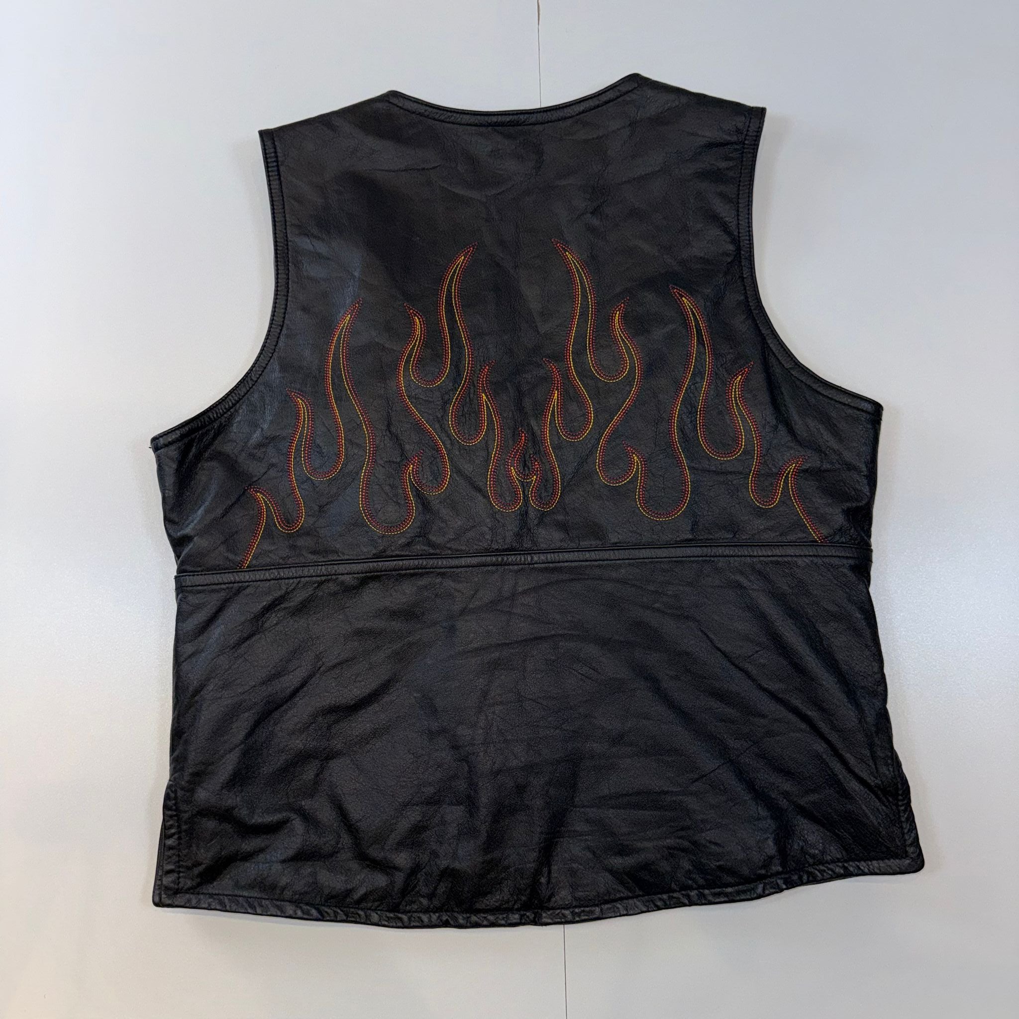 Harley-Davidson Genuine Leather Flame Vest Black Women's Medium M Biker Motorcycle Y2K
