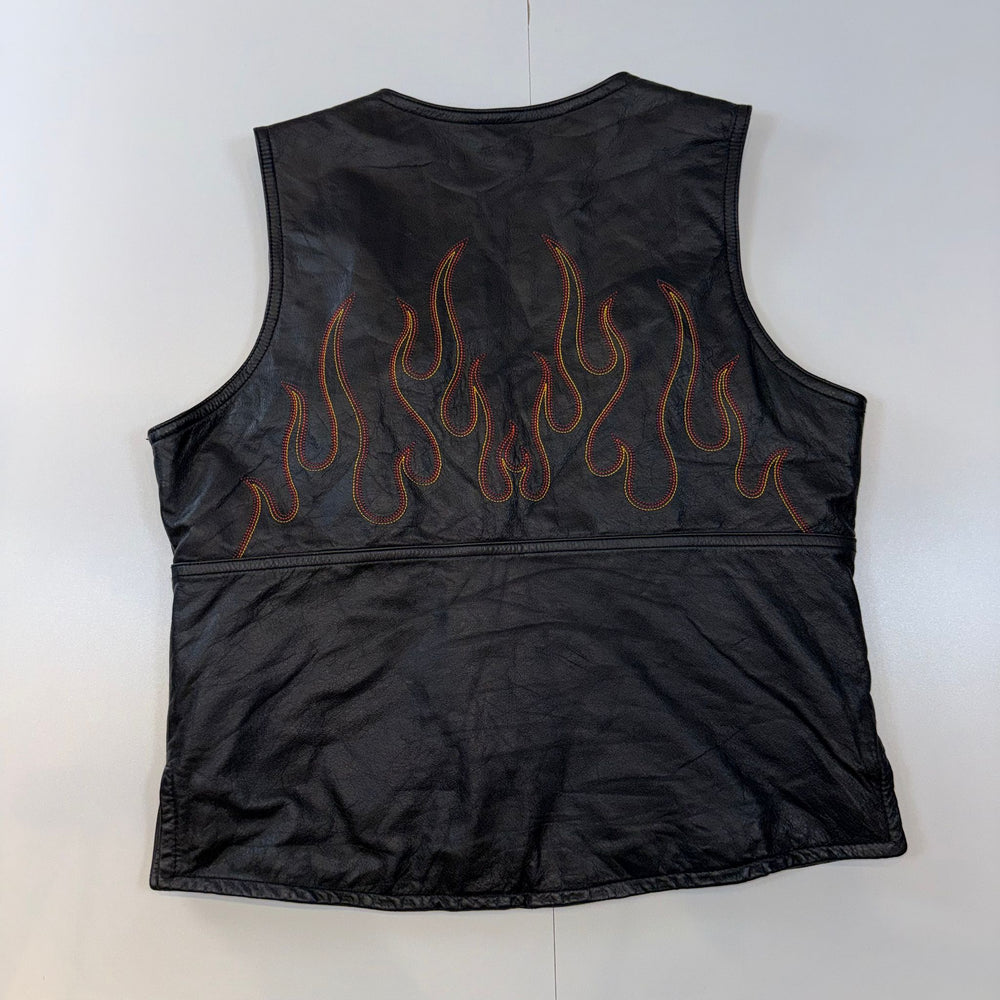 Harley-Davidson Genuine Leather Flame Vest Black Women's Medium M Biker Motorcycle Y2K