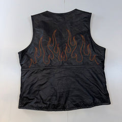 Harley-Davidson Genuine Leather Flame Vest Black Women's Medium M Biker Motorcycle Y2K