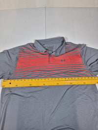 Under Armour Performance Golf Polo Shirt Grey Coral Stripe Mens 4XL Loose Fit