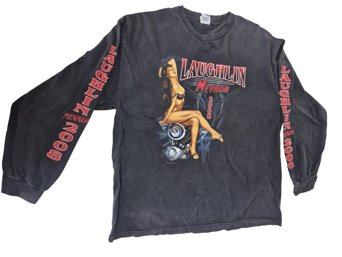 Laughlin Nevada 2008 Biker Rally Graphic Long Sleeve Tee Black Size 2XL