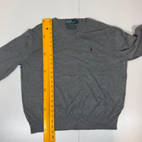 Polo Ralph Lauren V-Neck Jumper Grey Pima Cotton Mens Size L