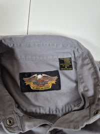 Harley-Davidson Mens Snap Button Shirt Grey Cotton Twill Bar Shield 90s Size M