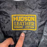 Vintage Hudson Leather Black Genuine Leather Biker Vest Harley Style Patch Size 44 XL
