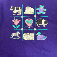 Jerzees Purple Novelty Grid Graphic Sweatshirt Farmyard Print 90s Size L
