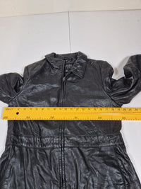 Wilsons Leather Pelle Studio Black Leather Jacket Womens M Longline Car Coat 2000s
