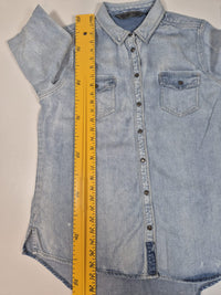 Harley-Davidson Womens Denim Shirt Snap Eagle Back Print Light Wash Blue Size L