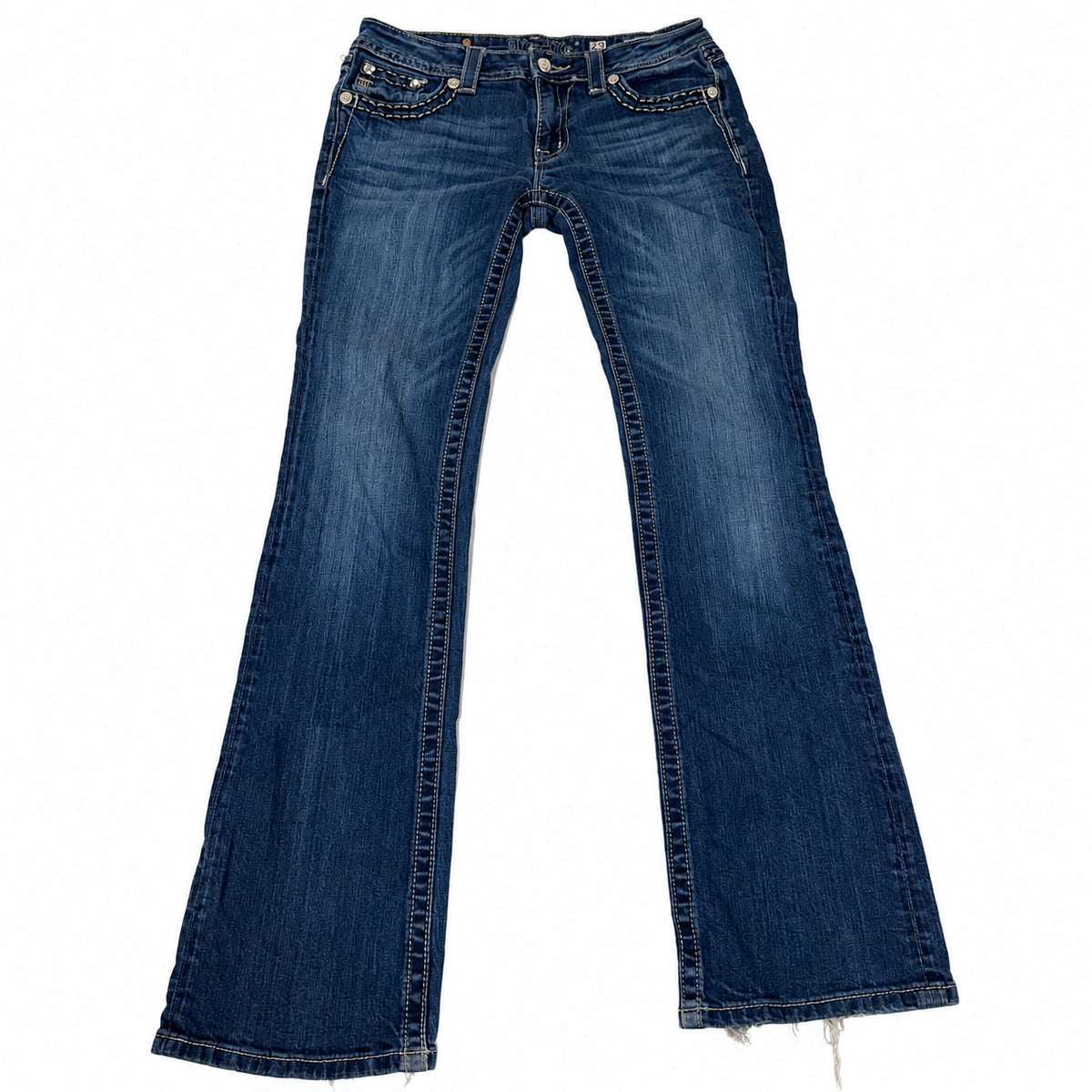 Miss Me Embellished Bootcut Jeans Blue Crystal Pockets Distressed 29