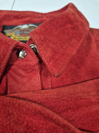 Harley-Davidson Suede Leather Western Shirt Red Womens S Snap Front Vintage 90s