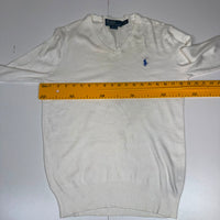 Polo Ralph Lauren V Neck Jumper Ivory Cotton Knit Slim Fit Size S