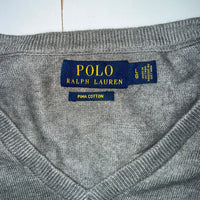 Polo Ralph Lauren Pima Cotton V-Neck Jumper Grey Mens Size L