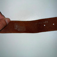Western Rhinestone Buckle Genuine Leather Belt Brown Size 36
