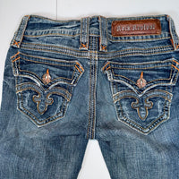 Rock Revival Debbie Embroidered Straight Jeans Blue Distressed 26