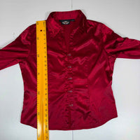 Harley-Davidson Satin Fitted Shirt Embroidered Cuffs Red Size L