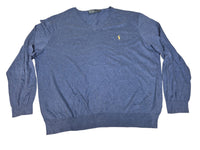 Polo Ralph Lauren V Neck Jumper Sweater Fine Knit Blue Yellow Pony 3XL