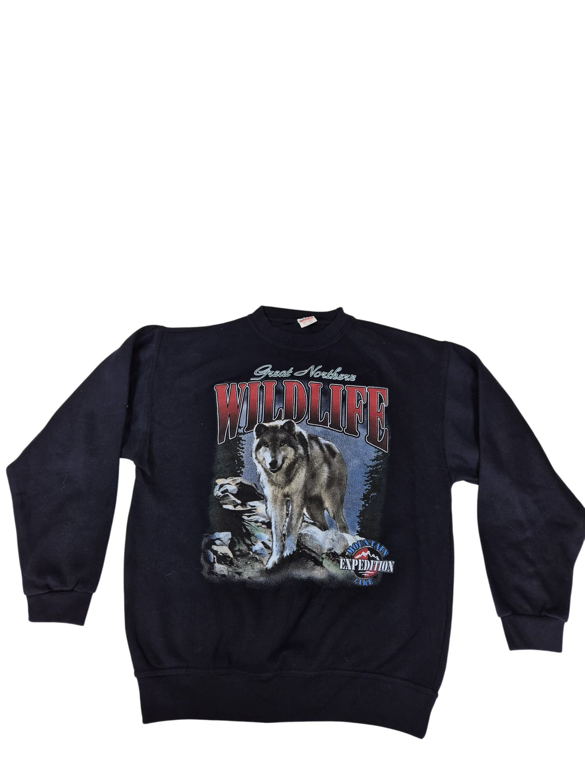 Sapin Wolf Graphic Crewneck Sweatshirt Navy Wildlife Print Size L
