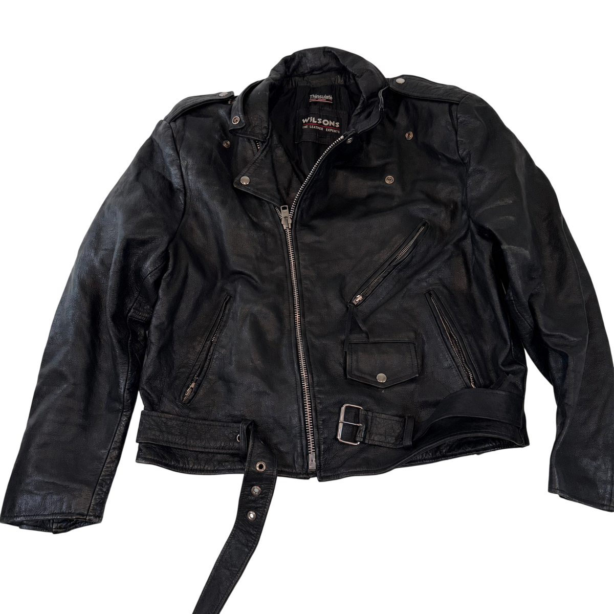 Wilsons Black Leather Biker Jacket XL Thinsulate Lined Motorcycle Jacket Vintage