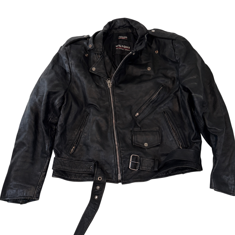 Wilsons Black Leather Biker Jacket XL Thinsulate Lined Motorcycle Jacket Vintage