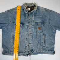 Carhartt Blanket Lined Denim Trucker Jacket Light Wash Plaid Size 2XL