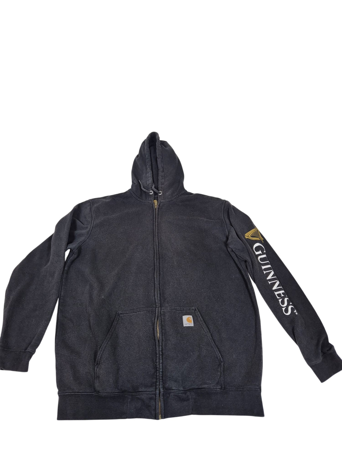 Carhartt Zip Up Hoodie Guinness Harp Sleeve Print Faded Black XL Tall