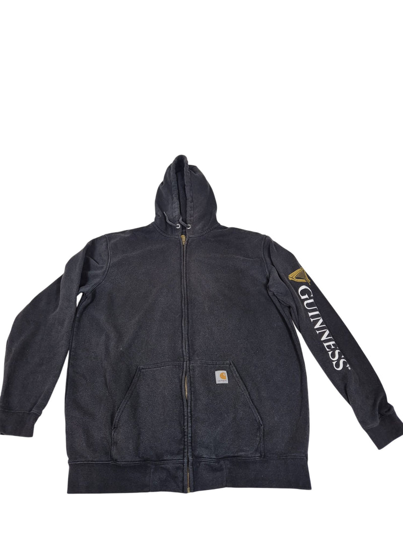 Carhartt Zip Up Hoodie Guinness Harp Sleeve Print Faded Black XL Tall