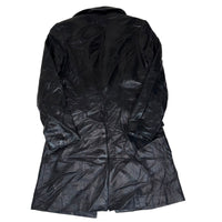 Bebe Genuine Leather Trench Coat Black Fitted Longline Size XS