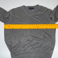 Polo Ralph Lauren Pima Cotton V-Neck Jumper Grey Mens Size L