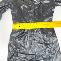 Bebe Genuine Leather Trench Coat Black Fitted Longline Size XS