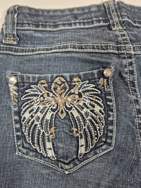 Cato Bootcut Jeans Embroidered Rhinestone Pockets Blue Denim Y2K Size UK 8-10