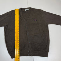 Izod Brown Acrylic V-Neck Crest Cardigan Size L Vintage 90s