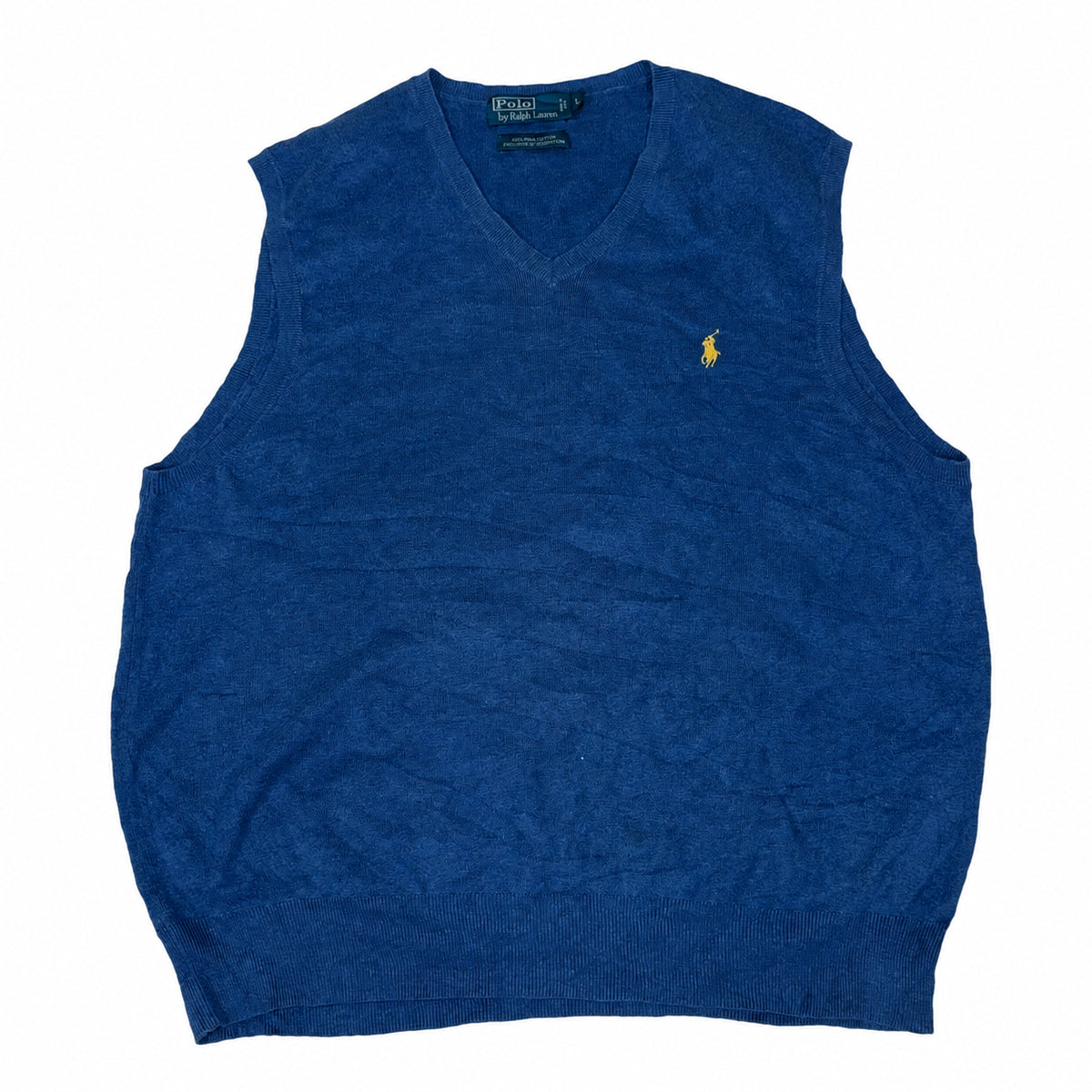 Polo Ralph Lauren Sweater Vest Blue Pima Cotton V-Neck Mens Size L