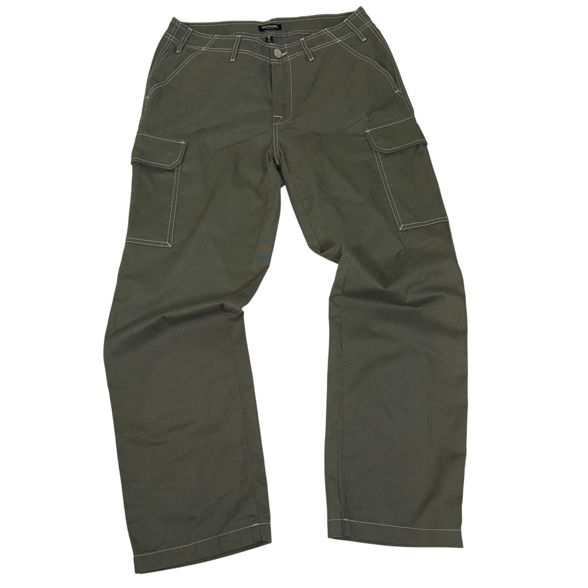 True Religion Cargo Trousers Olive Green Contrast Stitch Cargo Pockets Size 34
