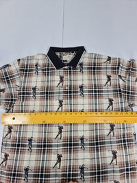 Natural Issue Polo Shirt Tartan Check Golfer Print Novelty Cotton Size XL