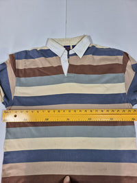 Pendleton Striped Rugby Polo Shirt Multicolour Blue Brown Long Sleeve L