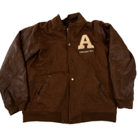 Akademiks Brown Wool & Leather Varsity Jacket Men's Large L Vintage Y2K Bomber College Jacket