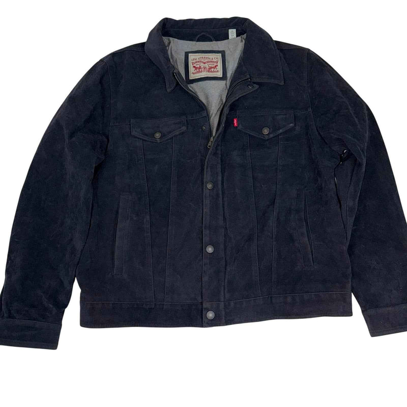 Levi's Trucker Jacket Navy Flocked Suede Effect Snap Button Size XL