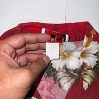 Pacific Legend Hawaiian Shirt Red Hibiscus Floral Womens Size M Cotton