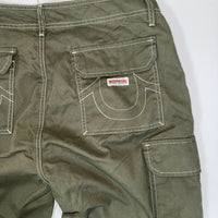 True Religion Cargo Trousers Olive Green Contrast Stitch Cargo Pockets Size 34
