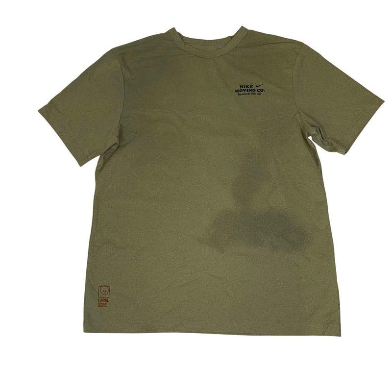 Nike Dri-Fit Moving Co Graphic T-Shirt Olive Green Novelty Print Size M
