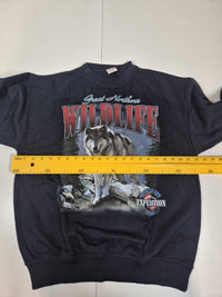 Sapin Wolf Graphic Crewneck Sweatshirt Navy Wildlife Print Size L