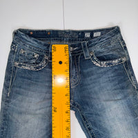Miss Me Signature Slim Boot Jeans Crystal Wing Pockets Blue Size 27 Bootcut