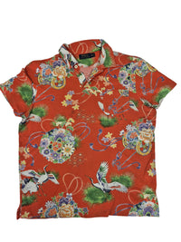 Polo Ralph Lauren Pique Polo Shirt Crane Floral Print Orange Size M