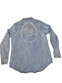 Harley-Davidson Womens Denim Shirt Snap Eagle Back Print Light Wash Blue Size L