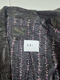 Old Navy Genuine Leather Blazer Black Floral Lining Notch Lapel Size M