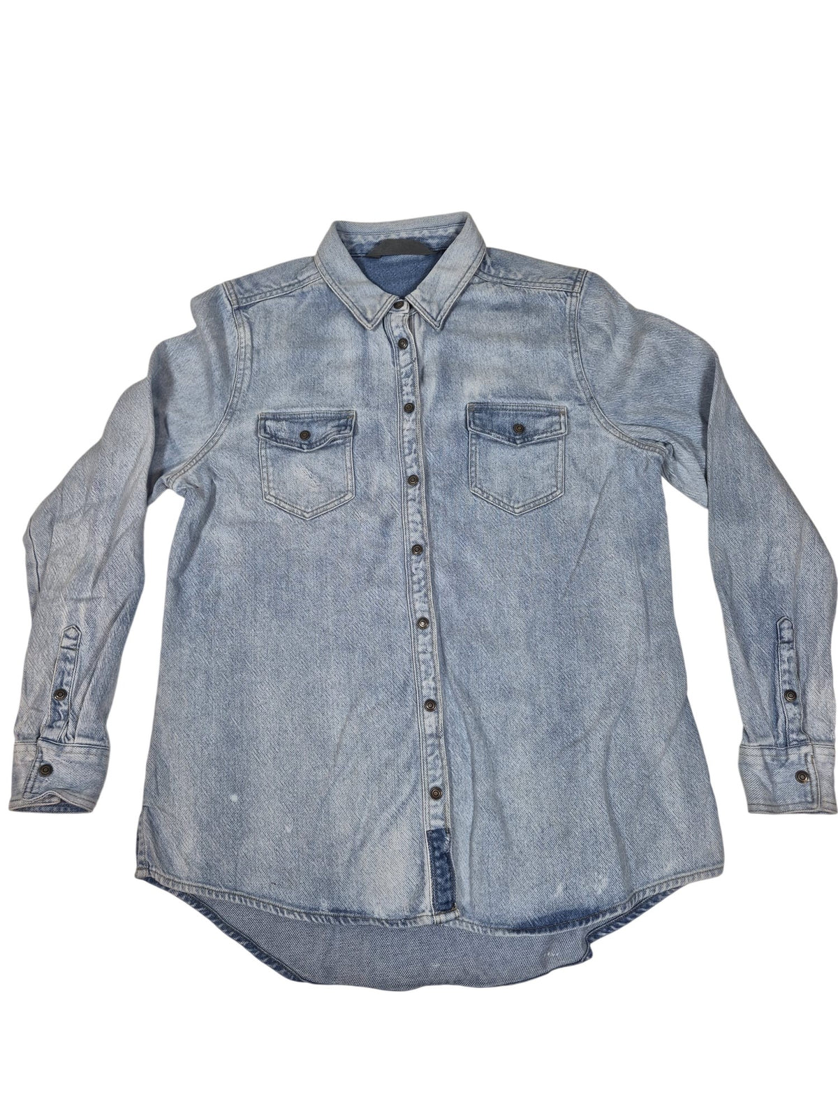 Harley-Davidson Womens Denim Shirt Snap Eagle Back Print Light Wash Blue Size L